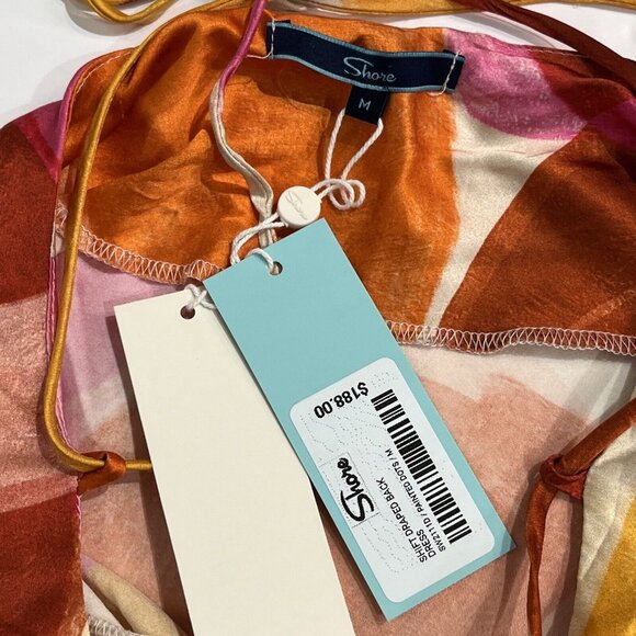 Shore Slip Dress Womens M Satin Colorful Watercolor Print Strappy Artsy Resort - Picture 6 of 9